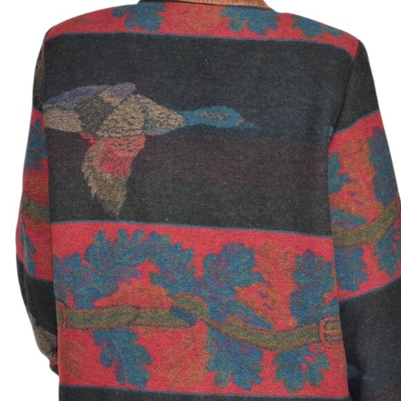 VINTAGE Flytime Tapestry Mallard Coat Italy Wool Duck Foliage Oversized Medium - Picture 5 of 16
